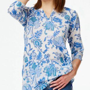 Roberta Roller Rabbit Amanda Kurta Tunic Top Blue White Floral Cotton Small